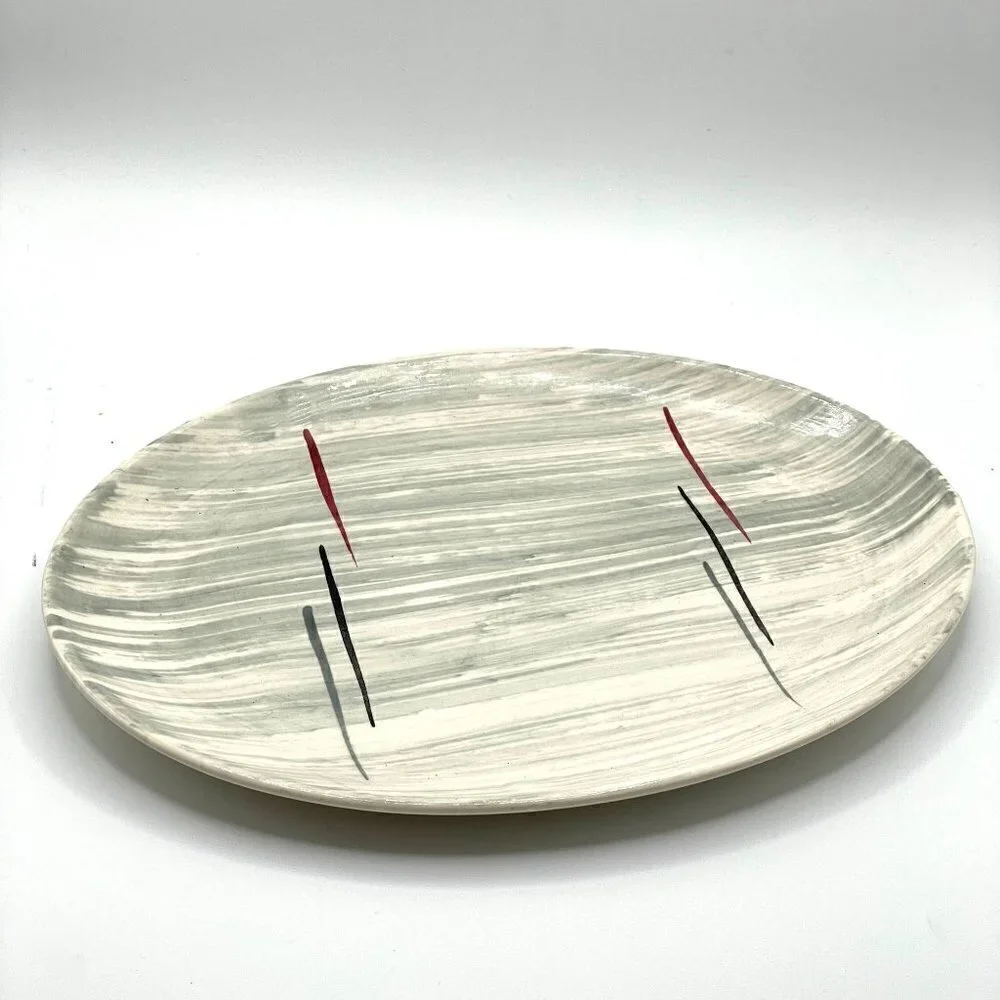 Vintage MCM National Brotherhood Hiawatha Prim Rose China Grey Stripe Platter